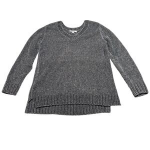 Orvis Sweater Women's Gray Ribbed Knit V Neck Knit Chenille Sweater Size Large